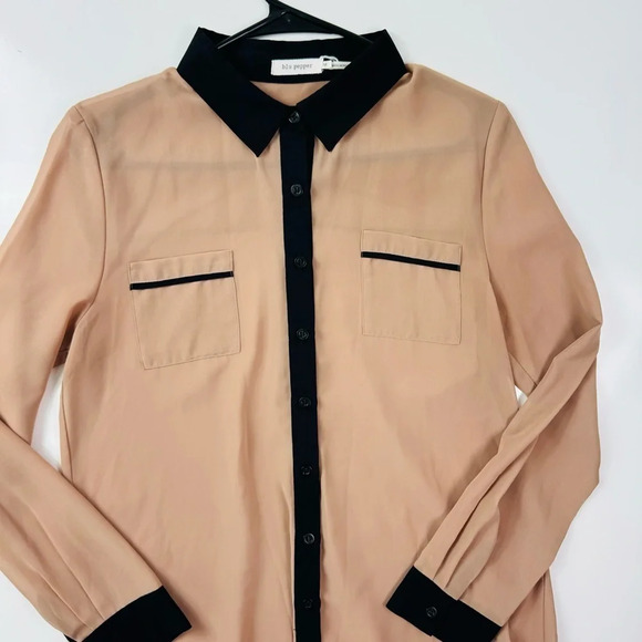 Blu Pepper Blush Semi Sheer Chiffon Long Sleeve Blouse Size Medium - Picture 5 of 10